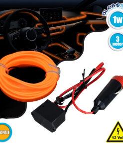 GloboStar® 82201 TUBE 360° Degree Διακοσμητική EL-Wire Neon Αυτοκινήτου Κορδόνι ΣΕΤ 3m 1W/3m 30lm/m 360° DC 12V με Βύσμα Αναπτήρα Αυτοκινήτου Αδιάβροχη IP68 Πορτοκαλί