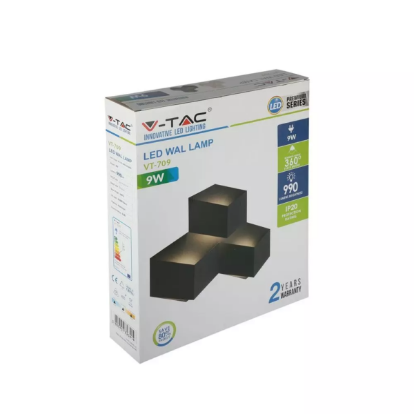 LED Απλίκα Κύβοι 9W Μαύρο Σώμα Αρχιτεκτονικού Φωτισμού 3000K Θερμό V-TAC – 8223