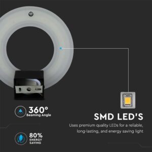 LED Φωτιστικό Τοίχου 9W V-TAC Μαύρο Στρογγυλό SMD Θερμό Λευκό 3000Κ – 8227