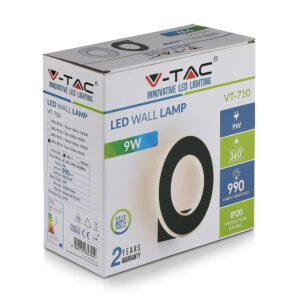 LED Φωτιστικό Τοίχου 9W V-TAC Μαύρο Στρογγυλό SMD Θερμό Λευκό 3000Κ – 8227