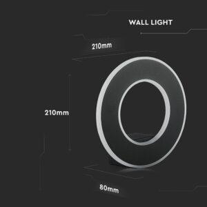 LED Φωτιστικό Τοίχου 9W V-TAC Μαύρο Στρογγυλό SMD Θερμό Λευκό 3000Κ – 8227