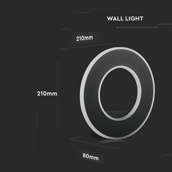 LED Φωτιστικό Τοίχου 9W V-TAC Μαύρο Στρογγυλό SMD Θερμό Λευκό 3000Κ – 8227