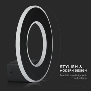 LED Φωτιστικό Τοίχου 9W V-TAC Μαύρο Στρογγυλό SMD Θερμό Λευκό 3000Κ – 8227