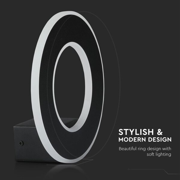LED Φωτιστικό Τοίχου 9W V-TAC Μαύρο Στρογγυλό SMD Θερμό Λευκό 3000Κ – 8227