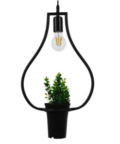GloboStar® FLOWERPOT 10001210 Μοντέρνο Κρεμαστό Φωτιστικό Οροφής Μονόφωτο 1 x E27 Μαύρο Μεταλλικό με Διακοσμητικό Φυτό Φ27 x Y40cm