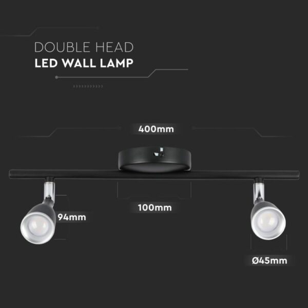 LED φωτιστικό οροφής διπλό 9W 3000K Θερμό λευκό Μαύρο σώμα V-TAC – 8267
