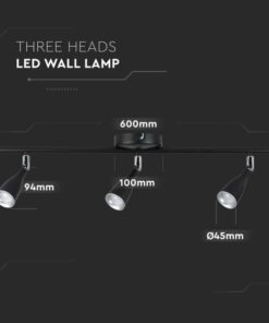 LED φωτιστικό οροφής τριπλό 13.5W 3000K Θερμό λευκό Μαύρο σώμα V-TAC – 8271