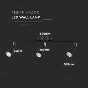 LED φωτιστικό οροφής τριπλό 13.5W 3000K Θερμό λευκό Μαύρο σώμα V-TAC – 8271