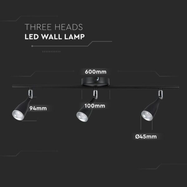 LED φωτιστικό οροφής τριπλό 13.5W 3000K Θερμό λευκό Μαύρο σώμα V-TAC – 8271