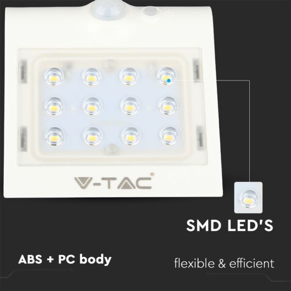 LED Ηλιακό Φωτιστικό 1.5W V-TAC με Αισθητήρα Αδιάβροχο IP65 Λευκό Πλαστικό Φυσικό Λευκό 4000K – 8276