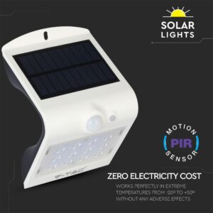 LED Ηλιακό Φωτιστικό 1.5W V-TAC με Αισθητήρα Αδιάβροχο IP65 Λευκό Πλαστικό Φυσικό Λευκό 4000K – 8276