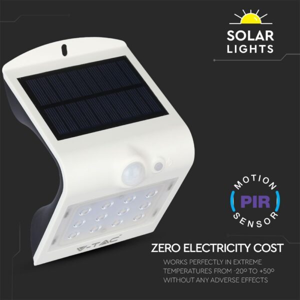 LED Ηλιακό Φωτιστικό 1.5W V-TAC με Αισθητήρα Αδιάβροχο IP65 Λευκό Πλαστικό Φυσικό Λευκό 4000K – 8276