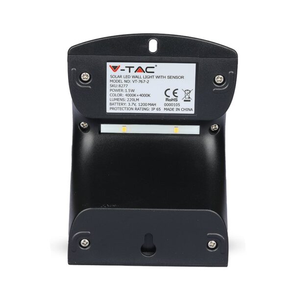 LED Ηλιακό Φωτιστικό 1.5W V-TAC με Αισθητήρα Αδιάβροχο IP65 Μαύρο Πλαστικό Φυσικό Λευκό 4000K – 8277