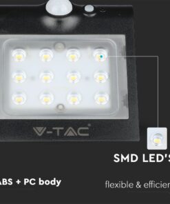 LED Ηλιακό Φωτιστικό 1.5W V-TAC με Αισθητήρα Αδιάβροχο IP65 Μαύρο Πλαστικό Φυσικό Λευκό 4000K – 8277