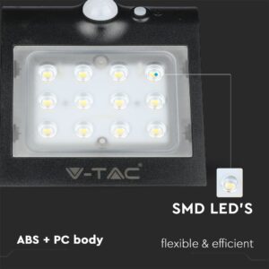 LED Ηλιακό Φωτιστικό 1.5W V-TAC με Αισθητήρα Αδιάβροχο IP65 Μαύρο Πλαστικό Φυσικό Λευκό 4000K – 8277