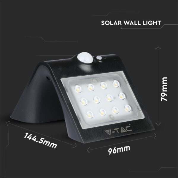LED Ηλιακό Φωτιστικό 1.5W V-TAC με Αισθητήρα Αδιάβροχο IP65 Μαύρο Πλαστικό Φυσικό Λευκό 4000K – 8277