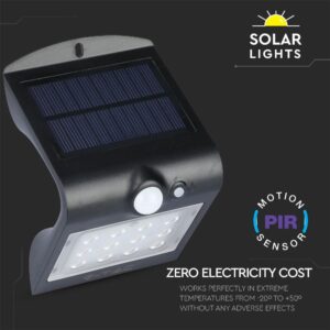 LED Ηλιακό Φωτιστικό 1.5W V-TAC με Αισθητήρα Αδιάβροχο IP65 Μαύρο Πλαστικό Φυσικό Λευκό 4000K – 8277