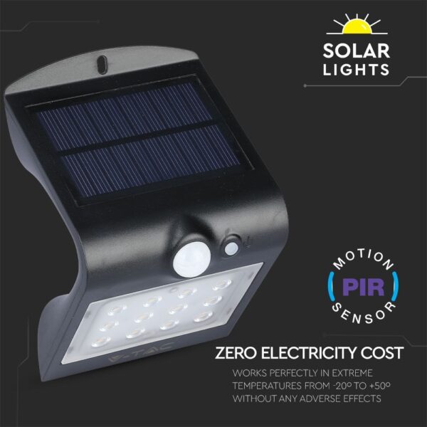 LED Ηλιακό Φωτιστικό 1.5W V-TAC με Αισθητήρα Αδιάβροχο IP65 Μαύρο Πλαστικό Φυσικό Λευκό 4000K – 8277