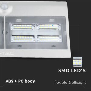 LED Ηλιακό Φωτιστικό 6.8W V-TAC με Αισθητήρα Αδιάβροχο IP65 Λευκό Πλαστικό Φυσικό Λευκό 4000K – 8278