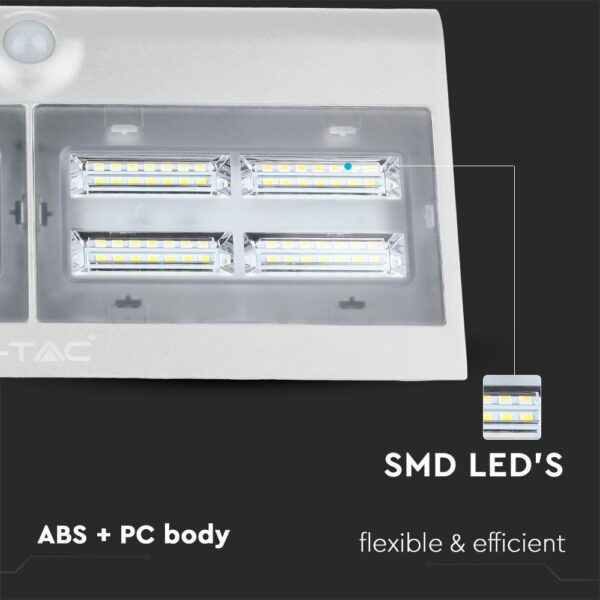 LED Ηλιακό Φωτιστικό 6.8W V-TAC με Αισθητήρα Αδιάβροχο IP65 Λευκό Πλαστικό Φυσικό Λευκό 4000K – 8278