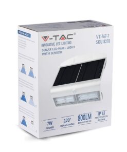 LED Ηλιακό Φωτιστικό 6.8W V-TAC με Αισθητήρα Αδιάβροχο IP65 Λευκό Πλαστικό Φυσικό Λευκό 4000K – 8278