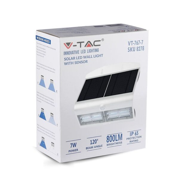 LED Ηλιακό Φωτιστικό 6.8W V-TAC με Αισθητήρα Αδιάβροχο IP65 Λευκό Πλαστικό Φυσικό Λευκό 4000K – 8278
