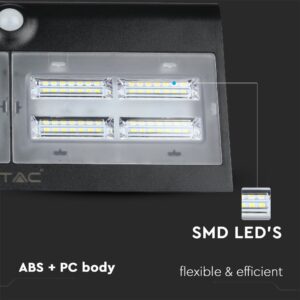 LED Ηλιακό Φωτιστικό 6.8W V-TAC με Αισθητήρα Αδιάβροχο IP65 Μαύρο Πλαστικό Φυσικό Λευκό 4000K – 8279