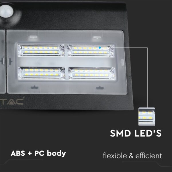 LED Ηλιακό Φωτιστικό 6.8W V-TAC με Αισθητήρα Αδιάβροχο IP65 Μαύρο Πλαστικό Φυσικό Λευκό 4000K – 8279