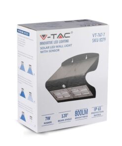 LED Ηλιακό Φωτιστικό 6.8W V-TAC με Αισθητήρα Αδιάβροχο IP65 Μαύρο Πλαστικό Φυσικό Λευκό 4000K – 8279