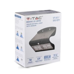 LED Ηλιακό Φωτιστικό 6.8W V-TAC με Αισθητήρα Αδιάβροχο IP65 Μαύρο Πλαστικό Φυσικό Λευκό 4000K – 8279