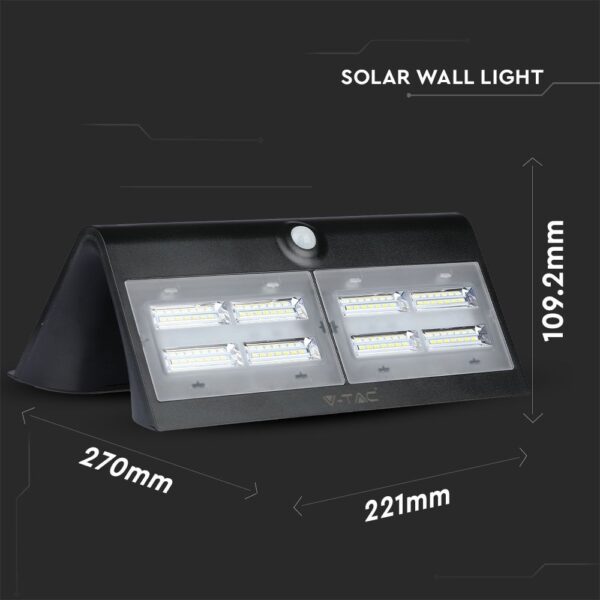 LED Ηλιακό Φωτιστικό 6.8W V-TAC με Αισθητήρα Αδιάβροχο IP65 Μαύρο Πλαστικό Φυσικό Λευκό 4000K – 8279