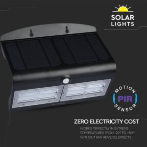 LED Ηλιακό Φωτιστικό 6.8W V-TAC με Αισθητήρα Αδιάβροχο IP65 Μαύρο Πλαστικό Φυσικό Λευκό 4000K – 8279
