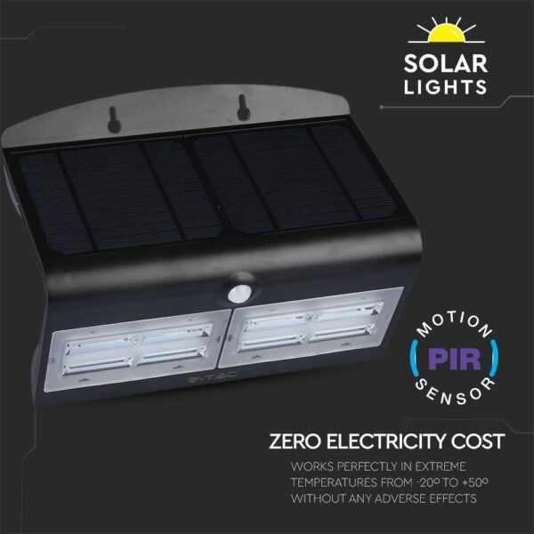 LED Ηλιακό Φωτιστικό 6.8W V-TAC με Αισθητήρα Αδιάβροχο IP65 Μαύρο Πλαστικό Φυσικό Λευκό 4000K – 8279