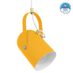 GloboStar® HAZEL 00926 Μοντέρνο Κρεμαστό Φωτιστικό Οροφής Μονόφωτο 1 x E27 Κίτρινο Ματ με Χρυσές Λεπτομέρειες Μεταλλικό Φ12 x Υ27cm