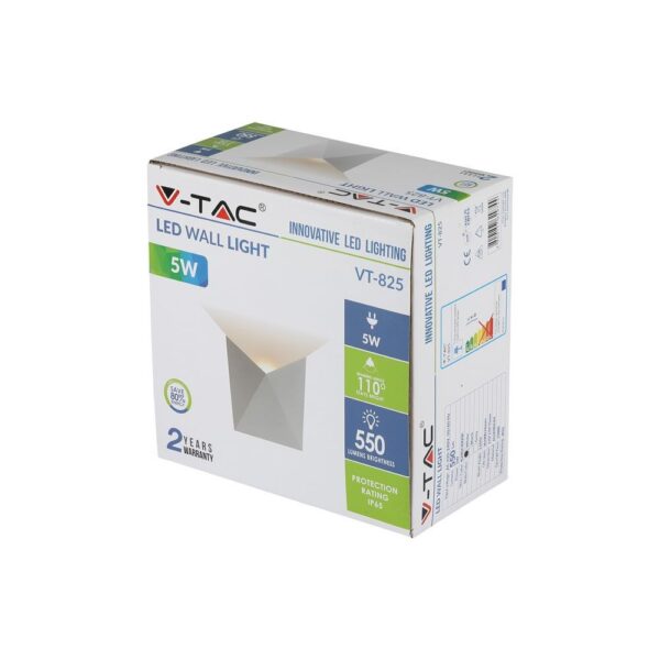 LED Φωτιστικό Τοίχου 5W V-TAC Λευκό Αδιάβροχο IP65 SMD Θερμό Λευκό 3000Κ – 8280