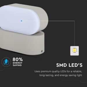 LED Φωτιστικό Τοίχου Περιστρεφόμενο 6W V-TAC Γκρι Αδιάβροχο IP65 SMD Θερμό Λευκό 3000Κ – 8290