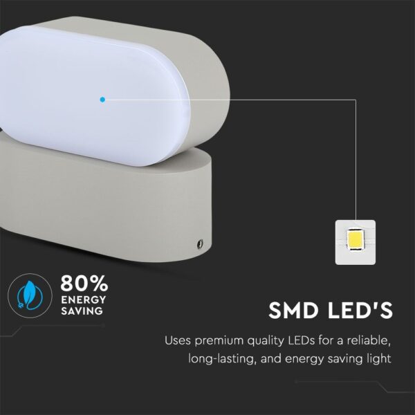 LED Φωτιστικό Τοίχου Περιστρεφόμενο 6W V-TAC Γκρι Αδιάβροχο IP65 SMD Θερμό Λευκό 3000Κ – 8290