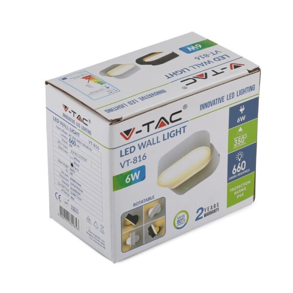 LED Φωτιστικό Τοίχου Περιστρεφόμενο 6W V-TAC Γκρι Αδιάβροχο IP65 SMD Θερμό Λευκό 3000Κ – 8290