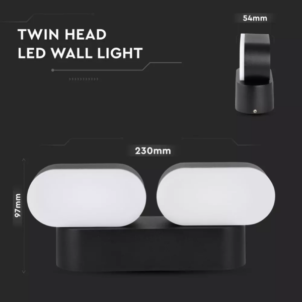 LED απλίκα 12W αρχιτεκτονικού φωτισμού 3000K Θερμό λευκό Μαύρο σώμα περιστρεφόμενο V-TAC – 8293