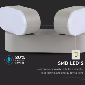 LED Απλίκα 12W Αρχιτεκτονικού Φωτισμού 3000K Θερμό Γκρι Σώμα Περιστρεφόμενο IP65 V-TAC – 8294