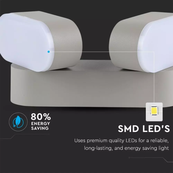 LED Απλίκα 12W Αρχιτεκτονικού Φωτισμού 3000K Θερμό Γκρι Σώμα Περιστρεφόμενο IP65 V-TAC – 8294