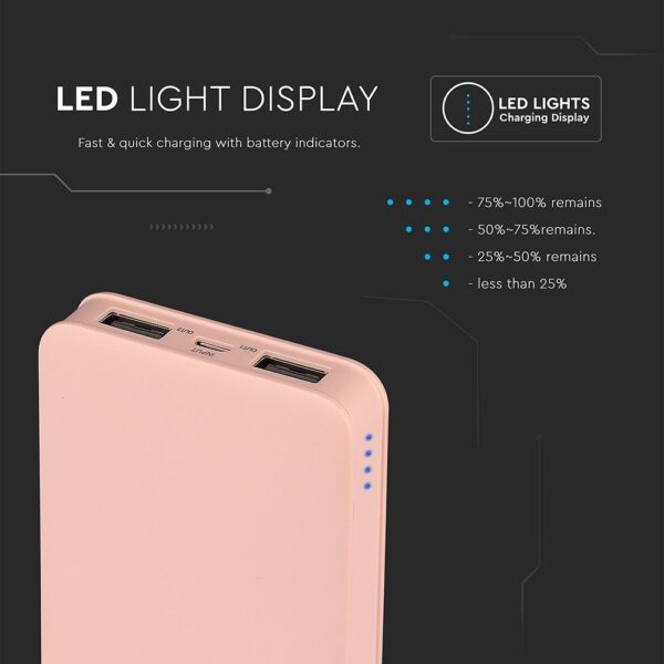 Power Bank 5000mAh με 2 Θύρες USB Ροζ V-TAC – 8194