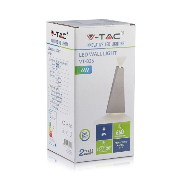 LED Φωτιστικό Τοίχου 6W V-TAC Μαύρο Αδιάβροχο IP65 SMD Θερμό Λευκό 3000Κ – 8297