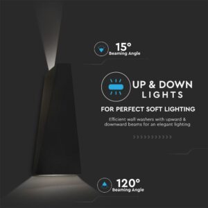 LED Φωτιστικό Τοίχου 6W V-TAC Μαύρο Αδιάβροχο IP65 SMD Θερμό Λευκό 3000Κ – 8297