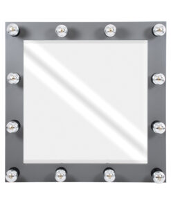 GloboStar® MAKEUP MIRROR-80×80-6 Μοντέρνος Καθρέπτης Μακιγιάζ με Πλαίσιο Φυσικού Ξύλου με Διακόπτη On/Off 12 x E27 AC220-240V – Μ80 x Π7 x Υ80cm – Γκρι Ανθρακί