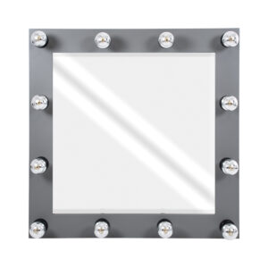 GloboStar® MAKEUP MIRROR-80×80-6 Μοντέρνος Καθρέπτης Μακιγιάζ με Πλαίσιο Φυσικού Ξύλου με Διακόπτη On/Off 12 x E27 AC220-240V – Μ80 x Π7 x Υ80cm – Γκρι Ανθρακί