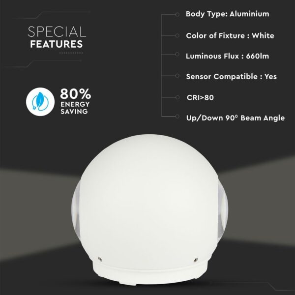 LED Φωτιστικό Τοίχου Στρογγυλό 6W V-TAC Λευκό Αδιάβροχο IP65 SMD Θερμό Λευκό 3000Κ – 8301