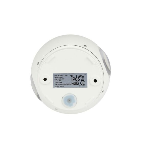 LED Φωτιστικό Τοίχου Στρογγυλό 6W V-TAC Λευκό Αδιάβροχο IP65 SMD Θερμό Λευκό 3000Κ – 8301
