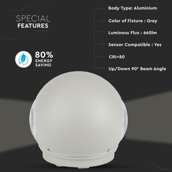 LED Φωτιστικό Τοίχου Στρογγυλό 6W V-TAC Γκρι Αδιάβροχο IP65 SMD Θερμό Λευκό 3000Κ – 8305
