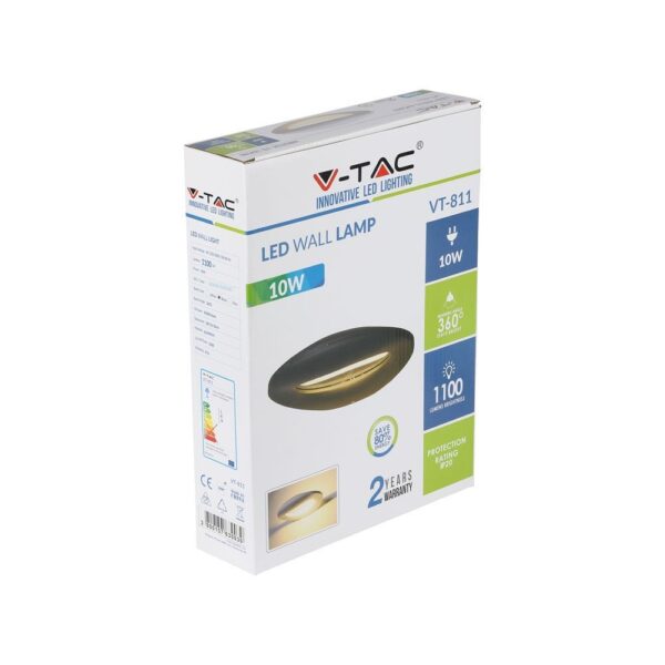 LED Φωτιστικό Τοίχου 10W V-TAC Μαύρο Φυσικό Λευκό 4000Κ – 8310